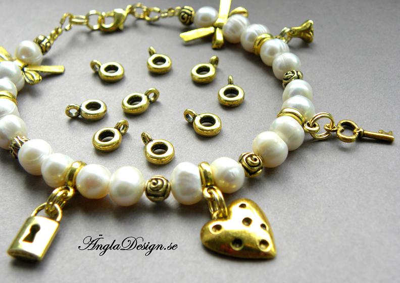 Berlockhållare slät smal, antikguld, 20-pack