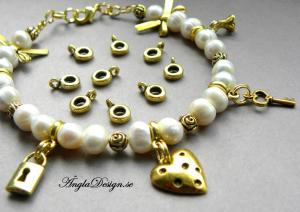 Berlockhållare slät smal, antikguld, 20-pack