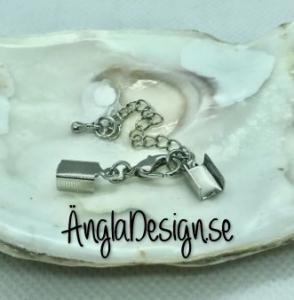 Mocka/Läder fäste inkl. förläningskedja och lås, antik silver, 1st