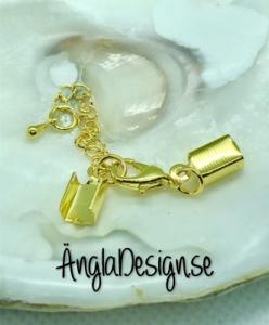 Mocka/Läder fäste inkl. förläningskedja och lås, guldfärgade, 1st