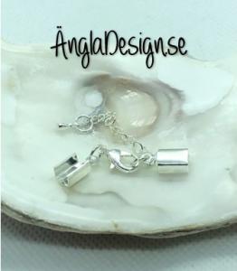 Mocka/Läder fäste inkl. förläningskedja och lås, ljust silver, 1st