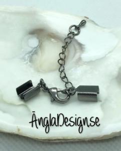 Mocka/Läder fäste inkl. förläningskedja och lås, svart gunmetal , 1st