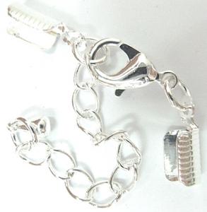 Mocka/Läder fäste inkl. förläningskedja och lås, ljust silver, 1st