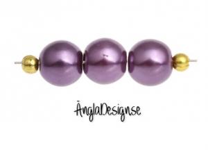 Vaxade glaspärlor 10mm, lila 1sträng