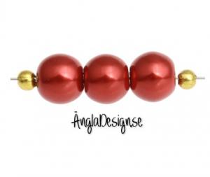 Vaxade glaspärlor 10mm, röda 1sträng