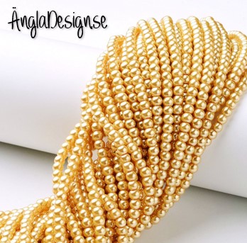 Vaxade glaspärlor 4mm, beige 1 sträng