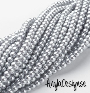 Vaxade glaspärlor 4mm, grå 1 sträng