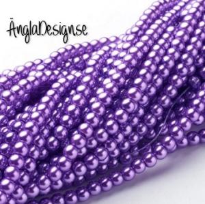 Vaxade glaspärlor 4mm, lila 1 sträng