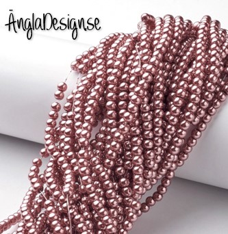 Vaxade glaspärlor 4mm, ljusbrun med lite rött i, 1 sträng