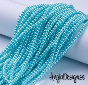 Vaxade glaspärlor 4mm, ljus turkos 1 sträng