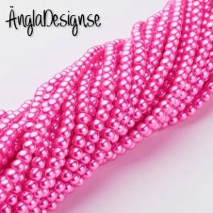 Vaxade glaspärlor 4mm, mörk rosa 1 sträng