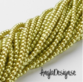 Vaxade glaspärlor 4mm, olivgrön 1 sträng