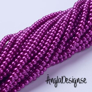 Vaxade glaspärlor 4mm, plommon 1 sträng