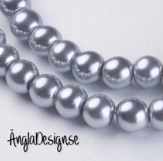 Vaxade glaspärlor 6 mm, grå 1 sträng