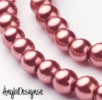 Vaxade glaspärlor 6 mm, ljusbrun med lite rött i, 1 sträng