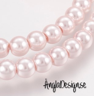 Vaxade glaspärlor 6 mm, ljusrosa 1 sträng