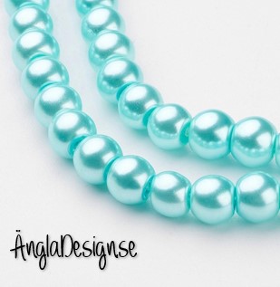 Vaxade glaspärlor 6 mm, ljus turkos 1 sträng