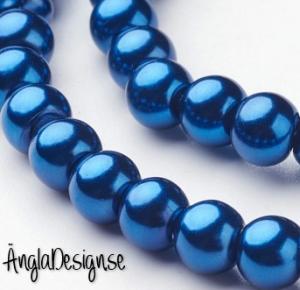 Vaxade glaspärlor 6 mm, mörk petrol blå 1 sträng