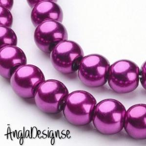 Vaxade glaspärlor 6 mm, plommon 1 sträng