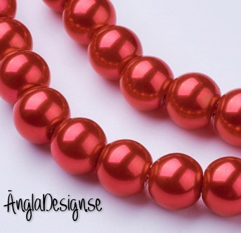 Vaxade glaspärlor 6 mm, röd 1 sträng