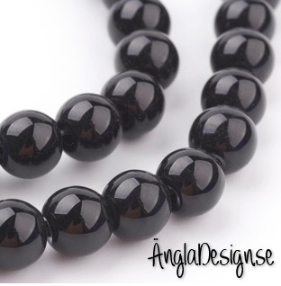 Vaxade glaspärlor 6 mm, svart 1 sträng