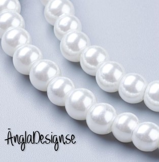 Vaxade glaspärlor 6 mm, vit 1 sträng