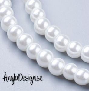Vaxade glaspärlor 6 mm, vit 1 sträng