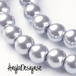 Vaxade glaspärlor 8 mm, grå 1 sträng
