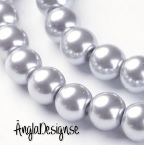 Vaxade glaspärlor 8 mm, grå 1 sträng