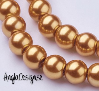 Vaxade glaspärlor 8 mm, gulockra 1 sträng