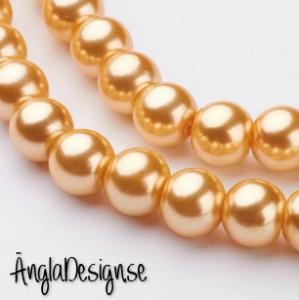 Vaxade glaspärlor 8 mm, ljusgul lite guldfärgad 1 sträng