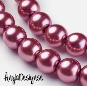 Vaxade glaspärlor 8 mm, ljusbrun med lite rött i, 1 sträng