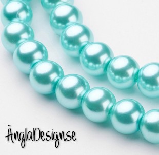 Vaxade glaspärlor 8 mm, ljus turkos 1 sträng