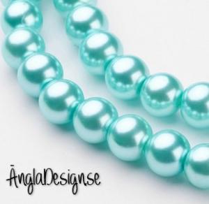 Vaxade glaspärlor 8 mm, ljus turkos 1 sträng