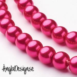 Vaxade glaspärlor 8 mm, mörk cerise 1 sträng