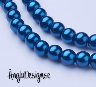 Vaxade glaspärlor 8 mm, mörk petrol blå 1 sträng