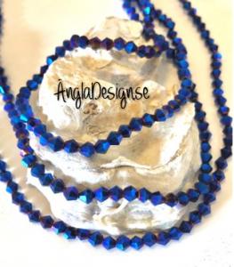 Glaspärla bicone Crystal 4mm blålila med elektropläterad lyster, 1 sträng