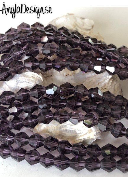 Glaspärla bicone Crystal 6mm lila, 1 sträng