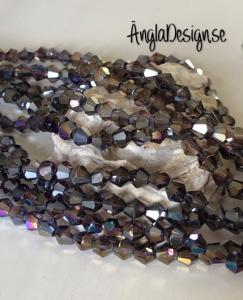 Glaspärla bicone Crystal 6mm flerfärgad med AB lyster, 1 sträng