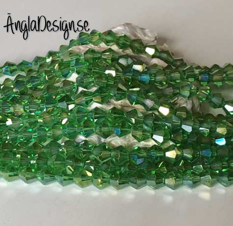 Glaspärla bicone Crystal 6mm grön med AB lyster, 1 sträng