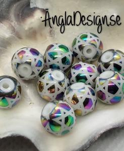 Glaspärla 8mm rund med stjärnmönster multifärgade ,10-pack