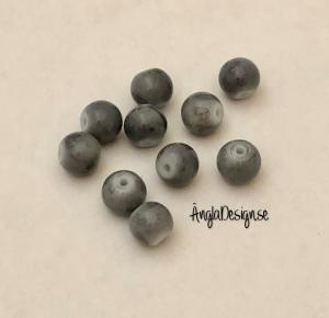 Glaspärla drawbench gråa med gråsvart stänk på, 8mm, 10-pack