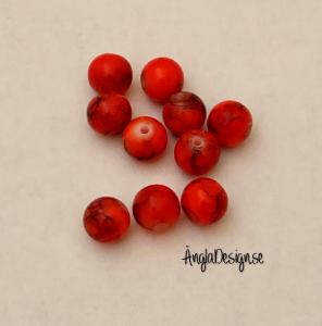 Glaspärla drawbench orange med svart stänk på, 8mm, 10-pack