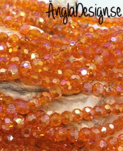 Glaspärla rund facetterad 4mm orange med AB lyster, 1 sträng