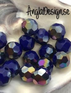 Glaspärla rund facetterad 8mm blåoljiga , 20-pack