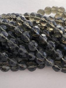 Glaspärla facetterad rund 12mm rökkvarts, 20-pack