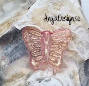 Glaspärla fjäril rosa med guld lyster, 1st