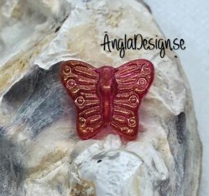 Glaspärla fjäril vinröd med guld lyster, 1st