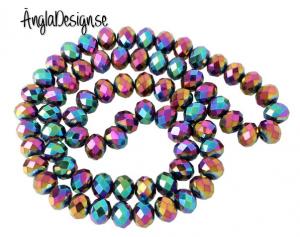 Glasrondell, facetterad 10x8mm multifärgad, 1 sträng