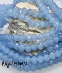 Glasrondell, facetterad 6x4mm imiterad jade blå, 1 sträng